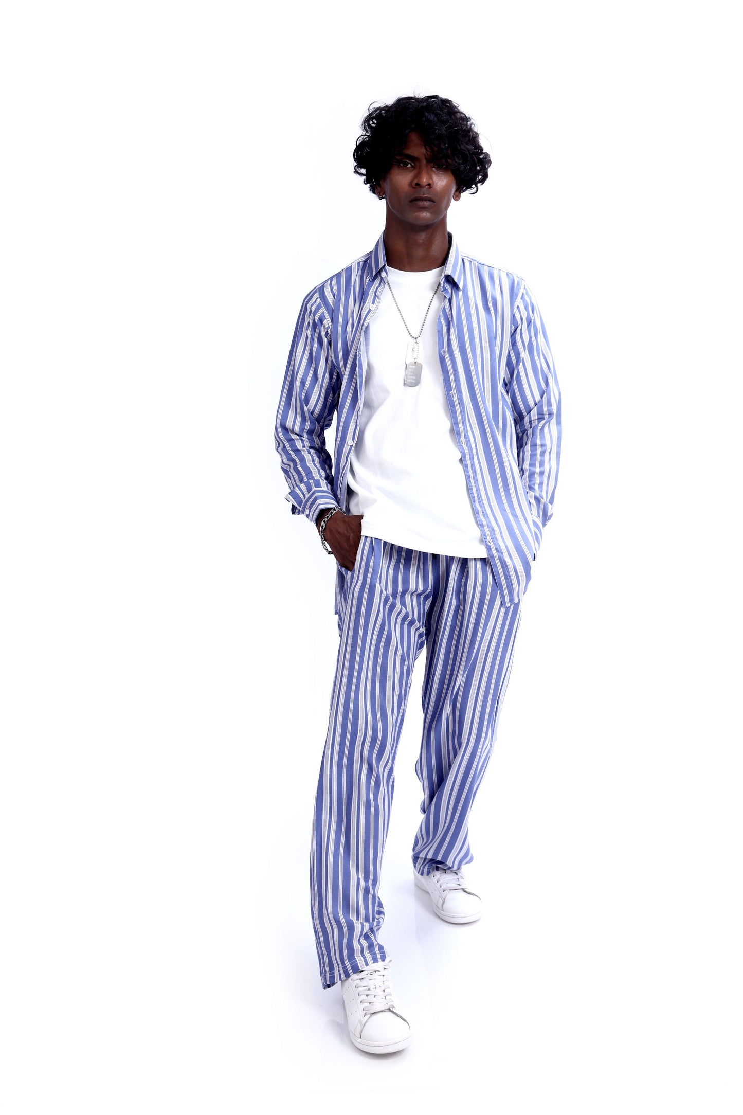 BLUE STRIPE CO-ORD SET - Checkmate Atelier