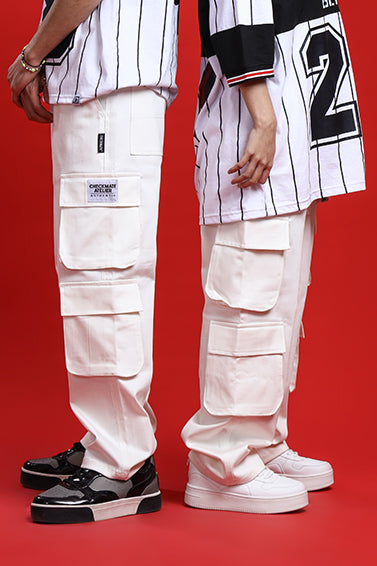 WHITE DOUBLE POCKET CARGO PANT - Shop Now - Checkmate Atelier