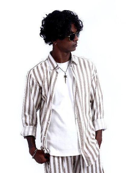 CAMEL STRIPE CASUAL SHIRT - Shop Now - Checkmate Atelier