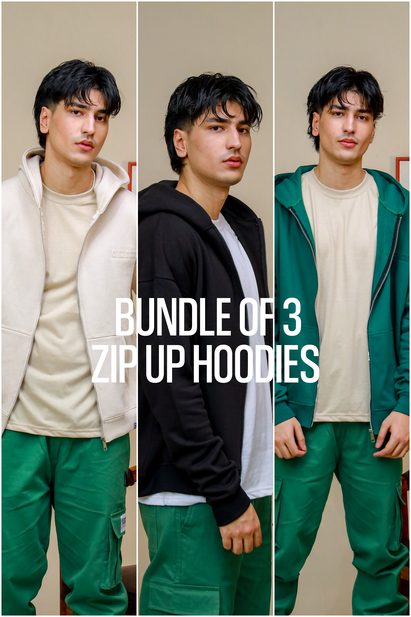 BUNDLE OF 3 ZIP UP HOODIES - Checkmate Atelier