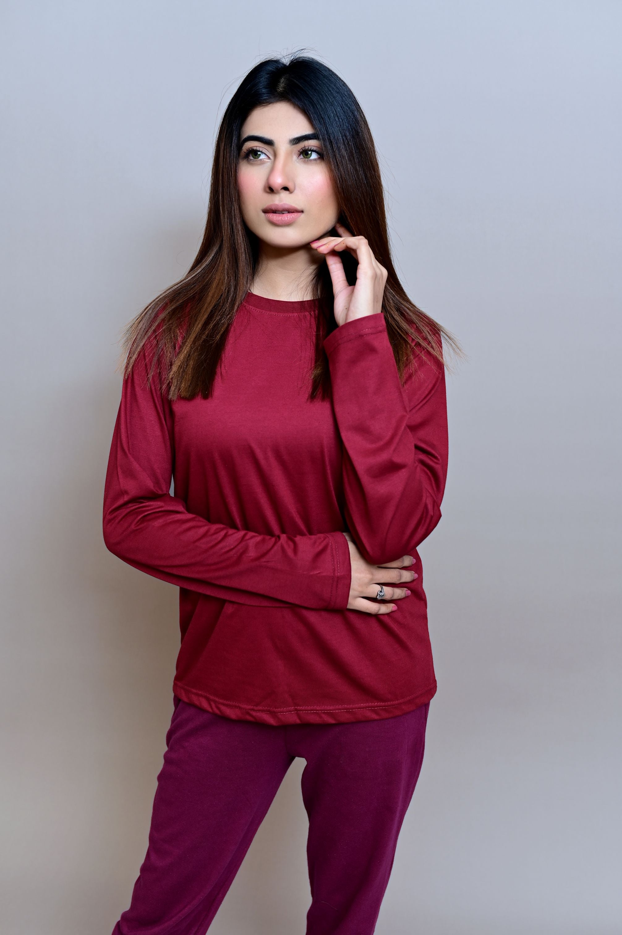 Maroon Full Sleeves T-Shirt - W - Shop Now - Checkmate Atelier