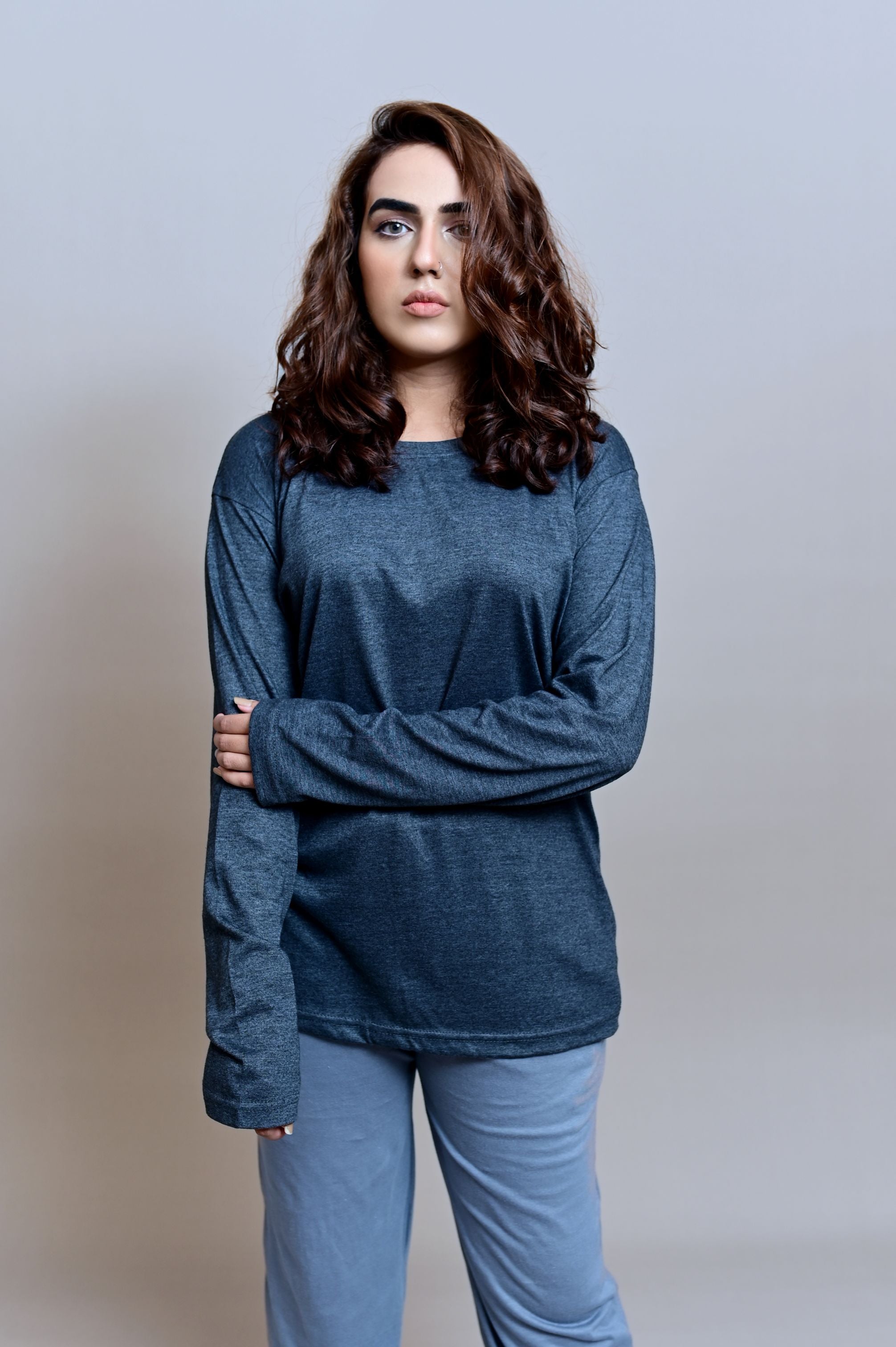 Charcoal Full Sleeves T-Shirt - W - Shop Now - Checkmate Atelier