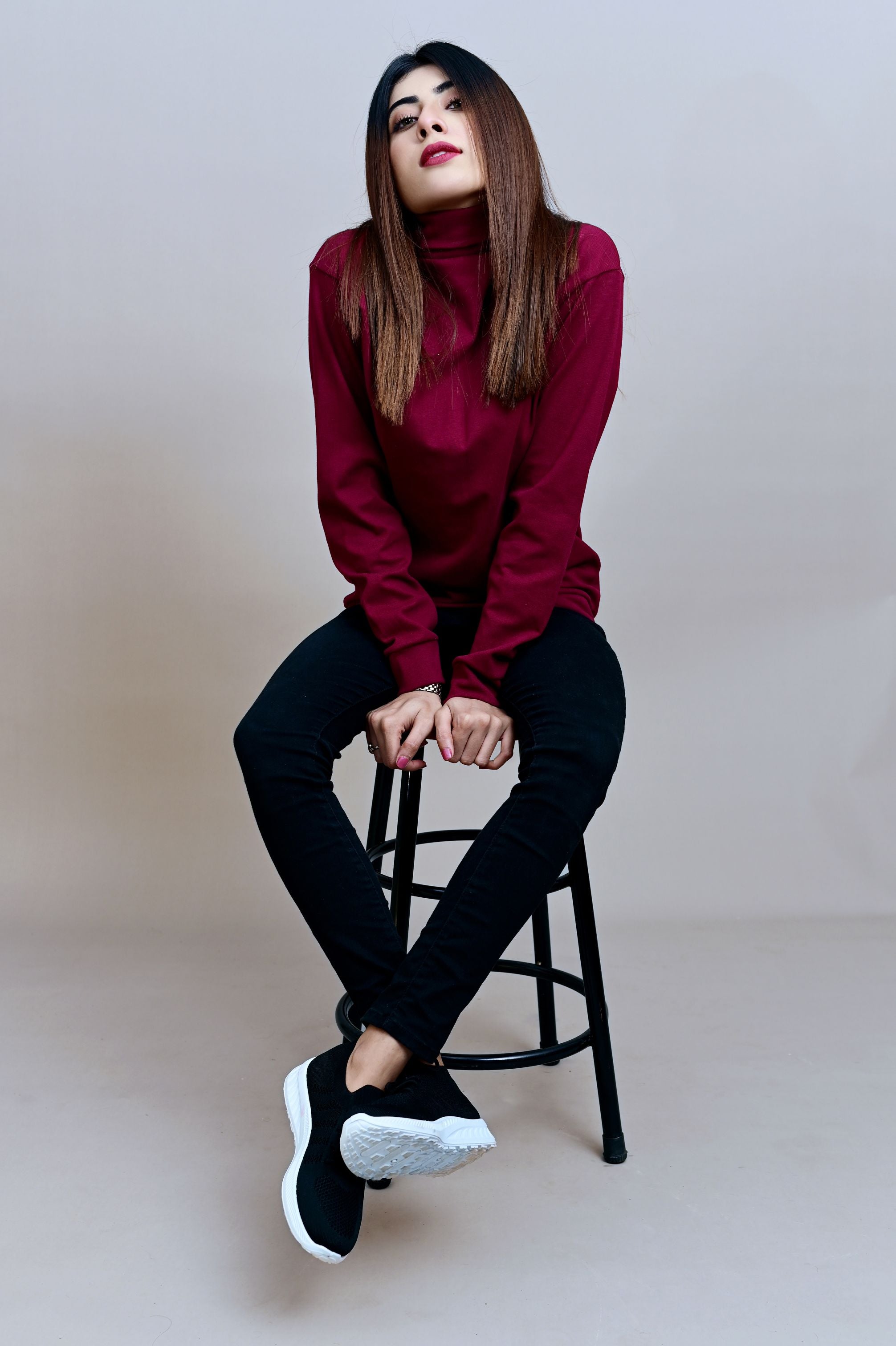 Maroon Basic High Neck - W - Shop Now - Checkmate Atelier