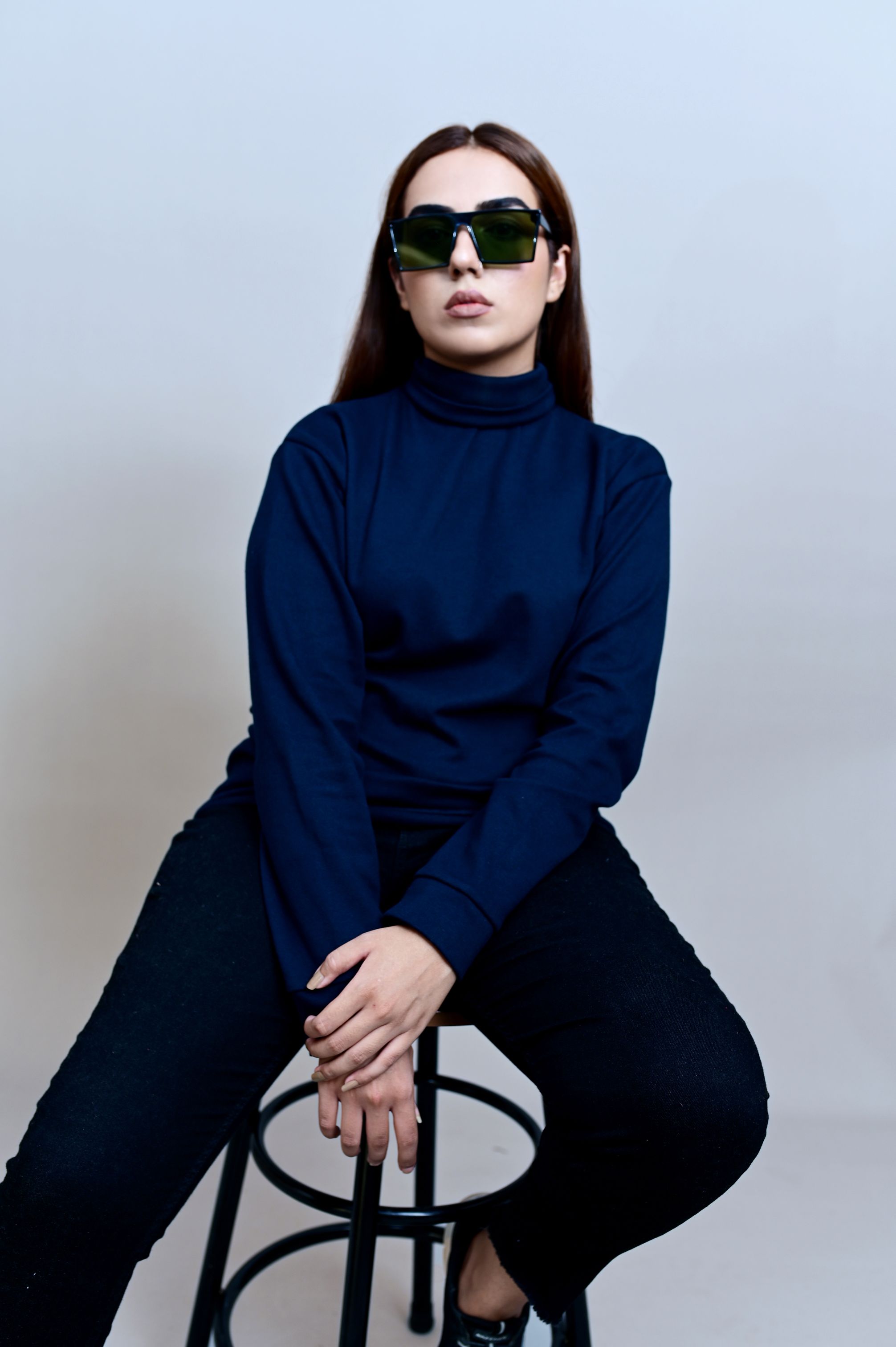 Navy Blue Basic High Neck - W - Shop Now - Checkmate Atelier