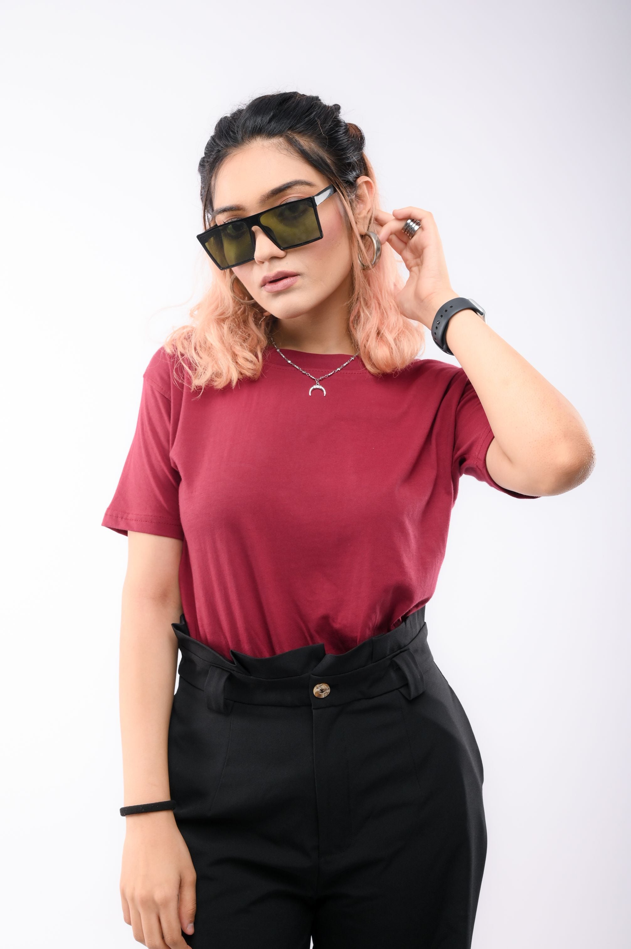 Maroon Round Neck T-Shirt - Shop Now - Checkmate Atelier