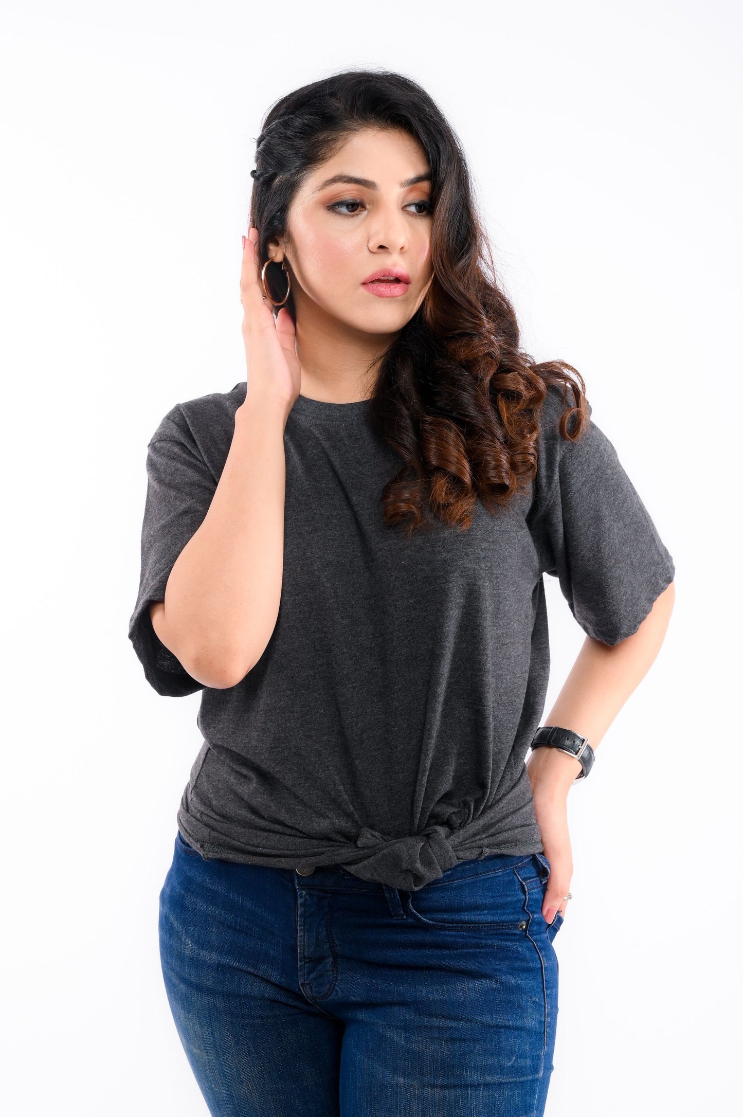 Charcoal Round Neck T-Shirt - Checkmate Atelier