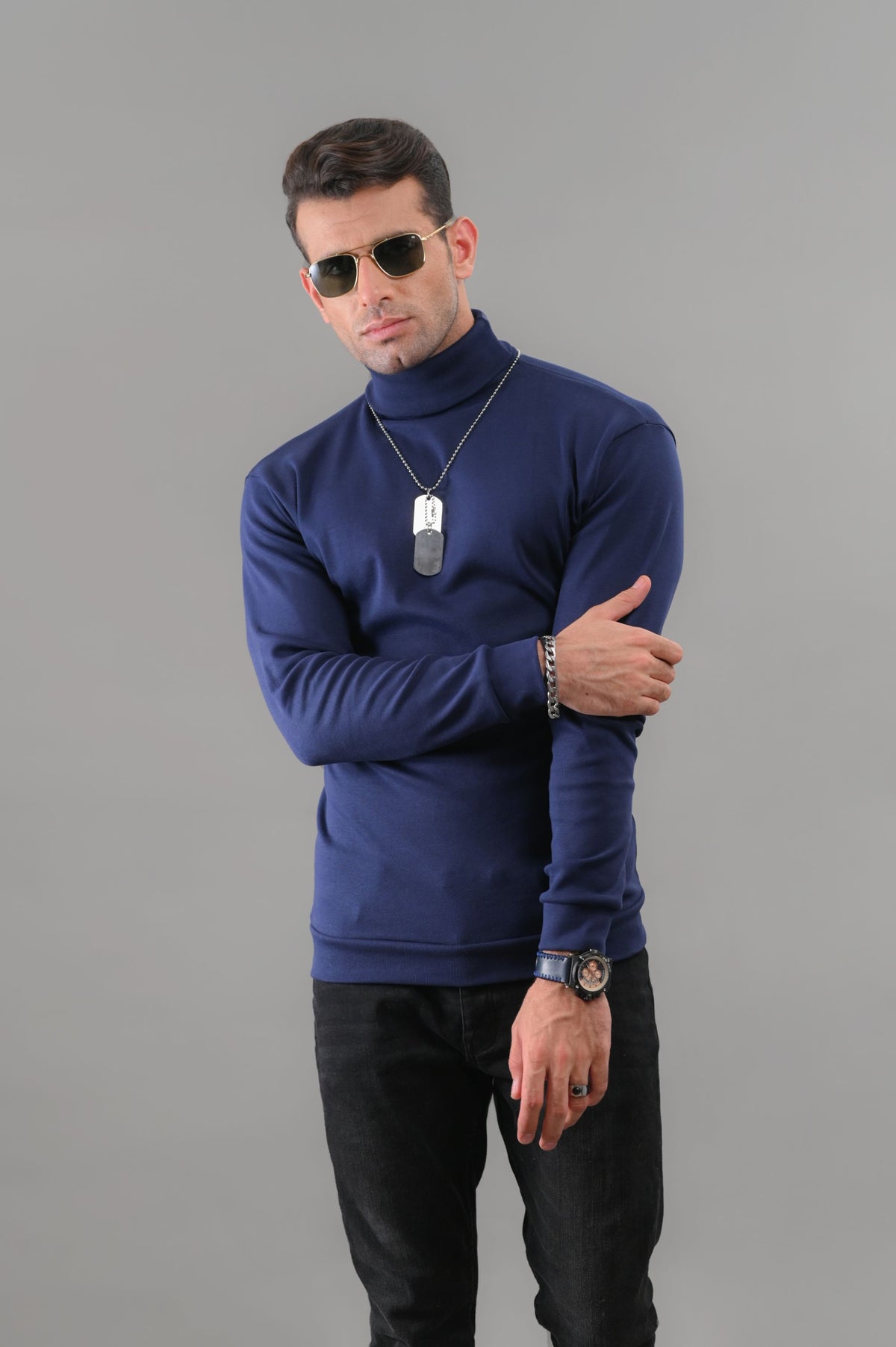 Navy Blue Basic High Neck - M - Shop Now - Checkmate Atelier