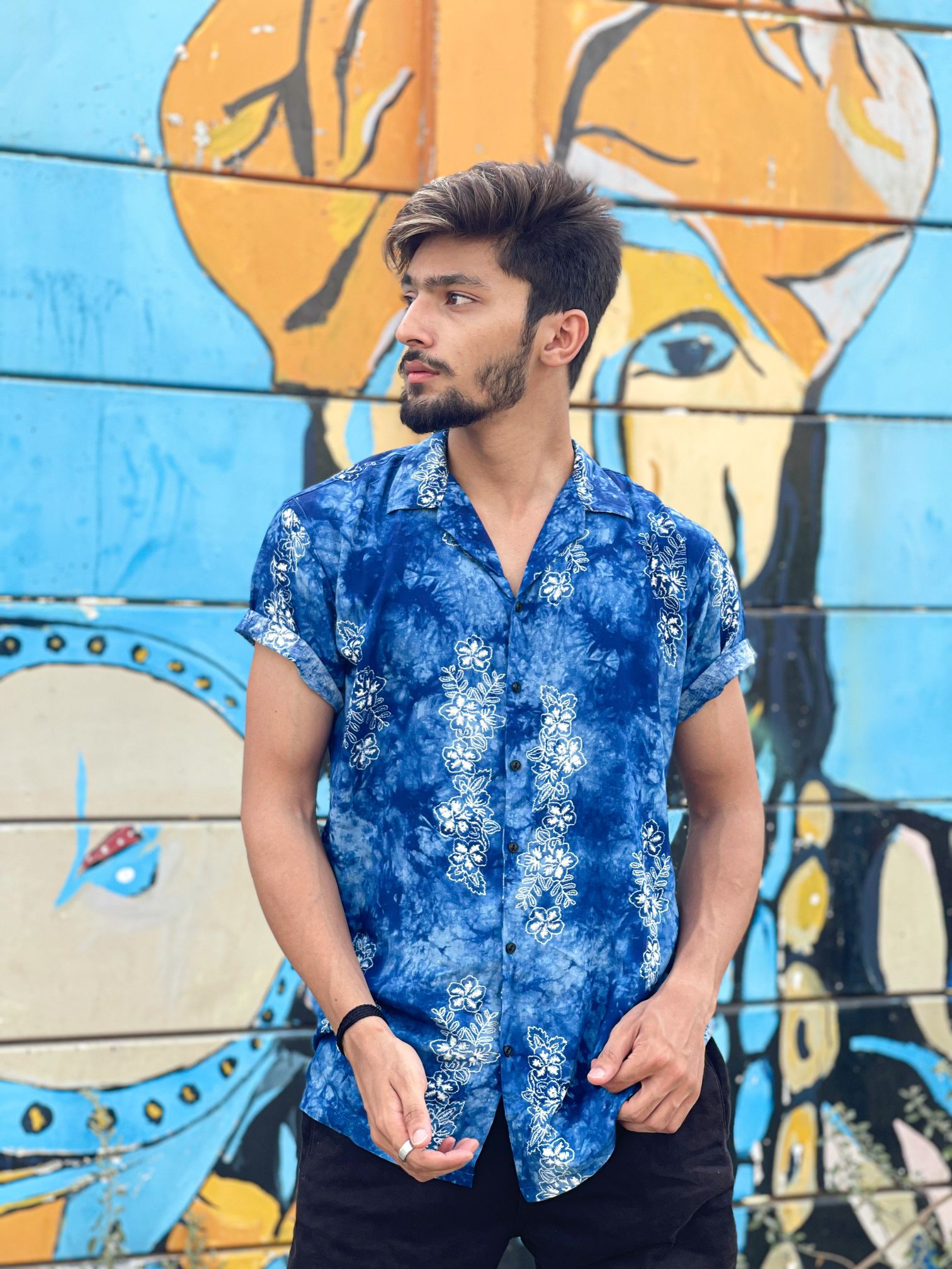 Blue Tie Die Casual Shirt - Shop Now - Checkmate Atelier