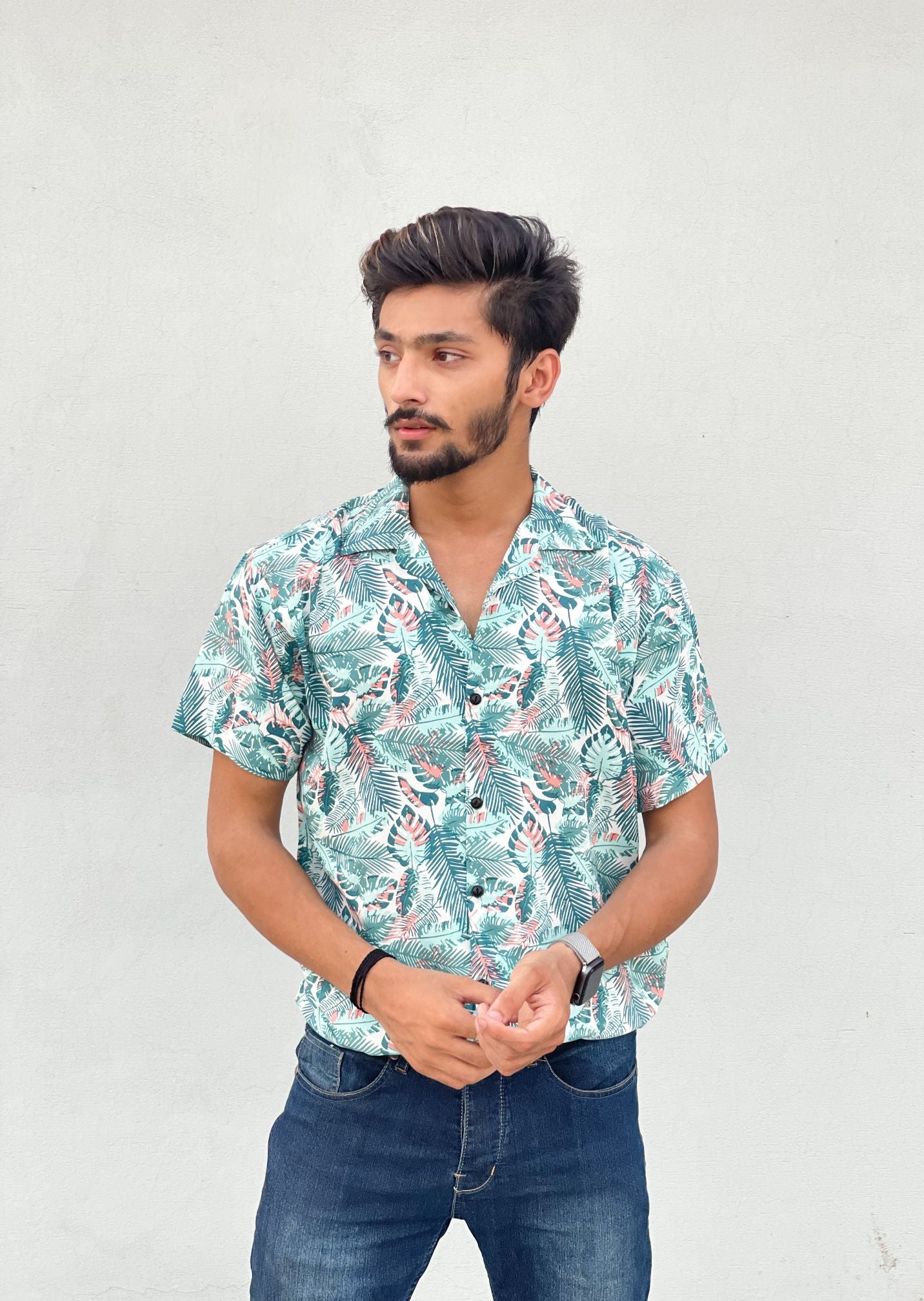 Mint Green Leaves Casual Shirt - Shop Now - Checkmate Atelier