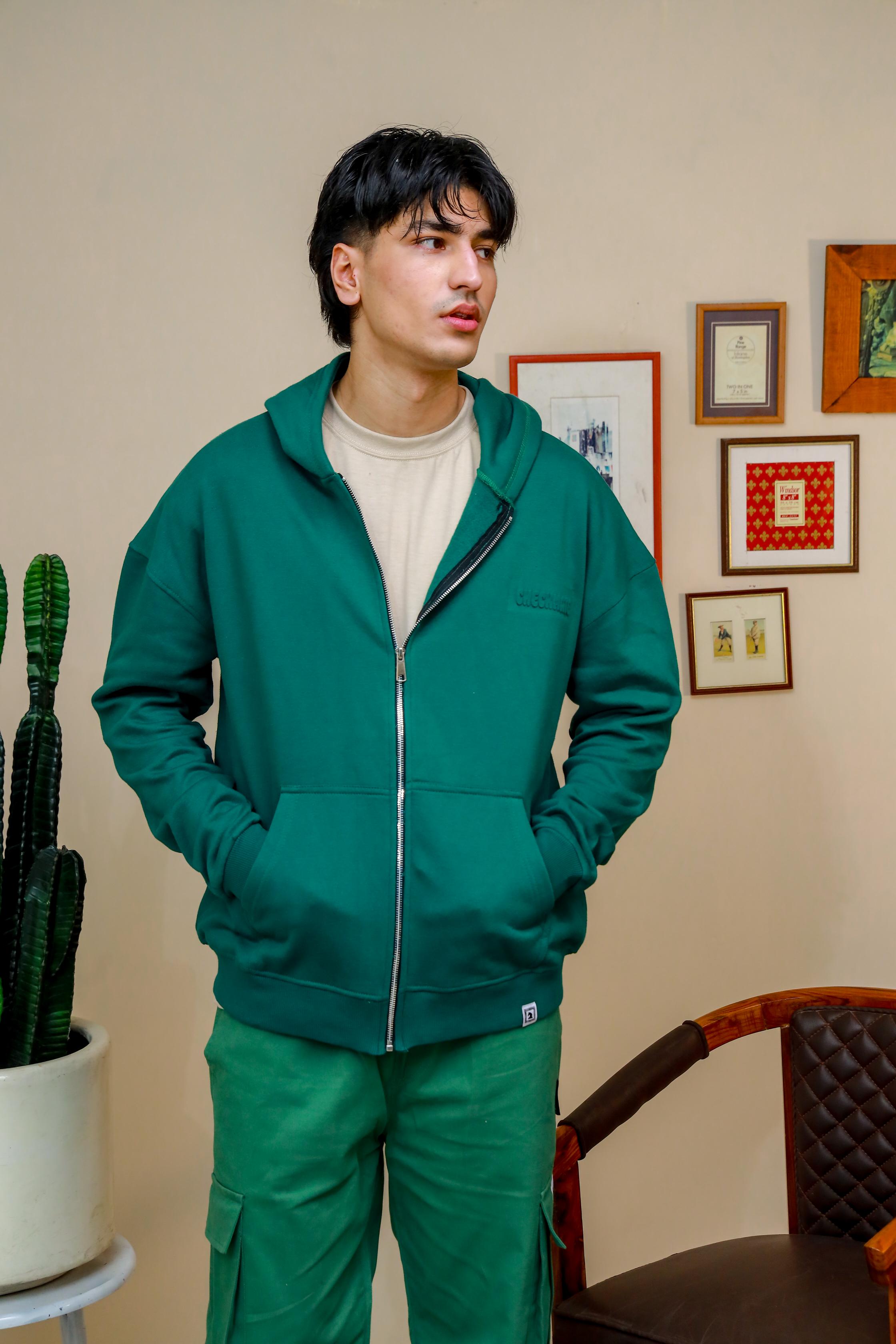 GREEN ZIP UP HOODIE - Shop Now - Checkmate Atelier