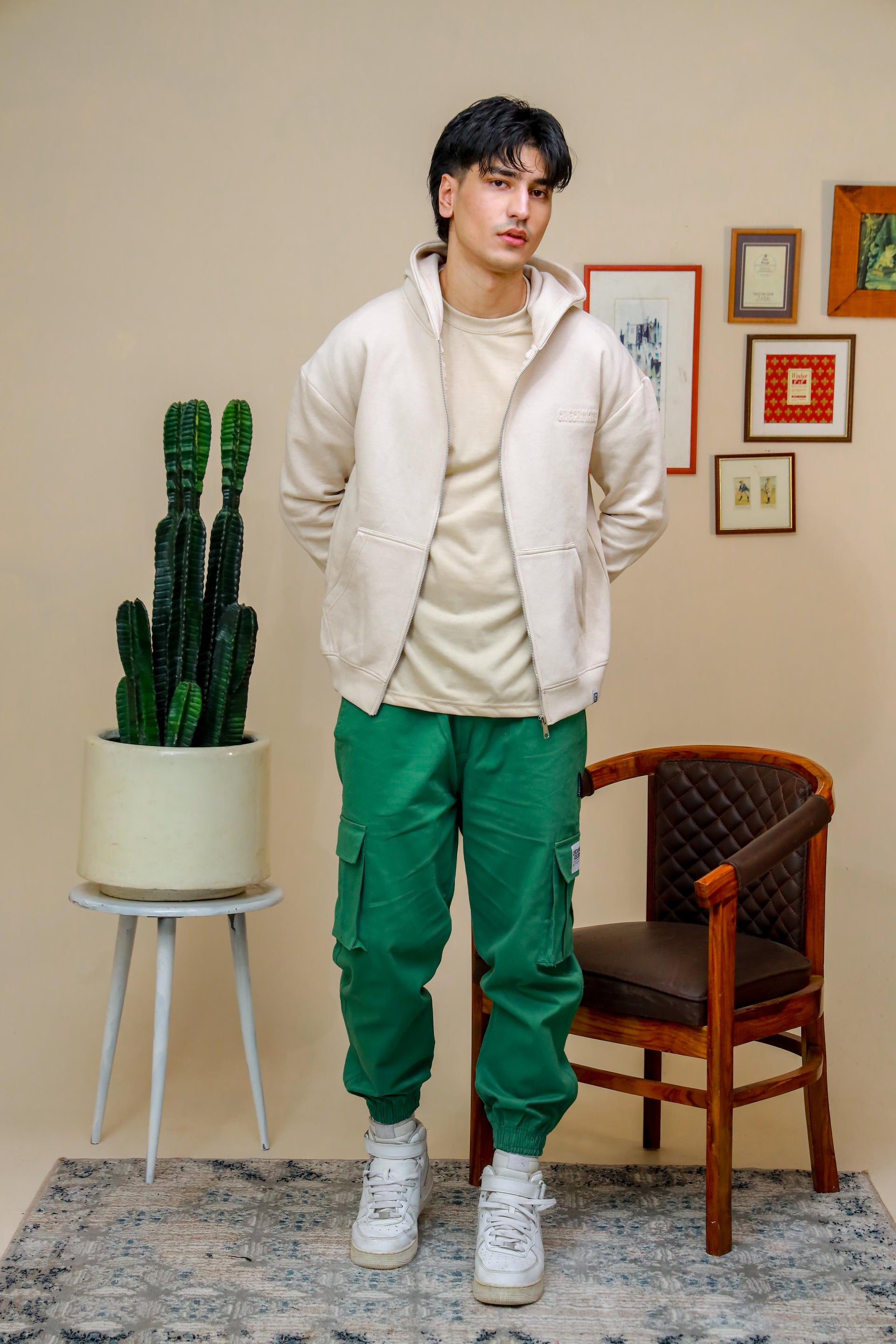 Shop [MINOR FAULT] CREAM ZIP UP HOODIE Online in Pakistan