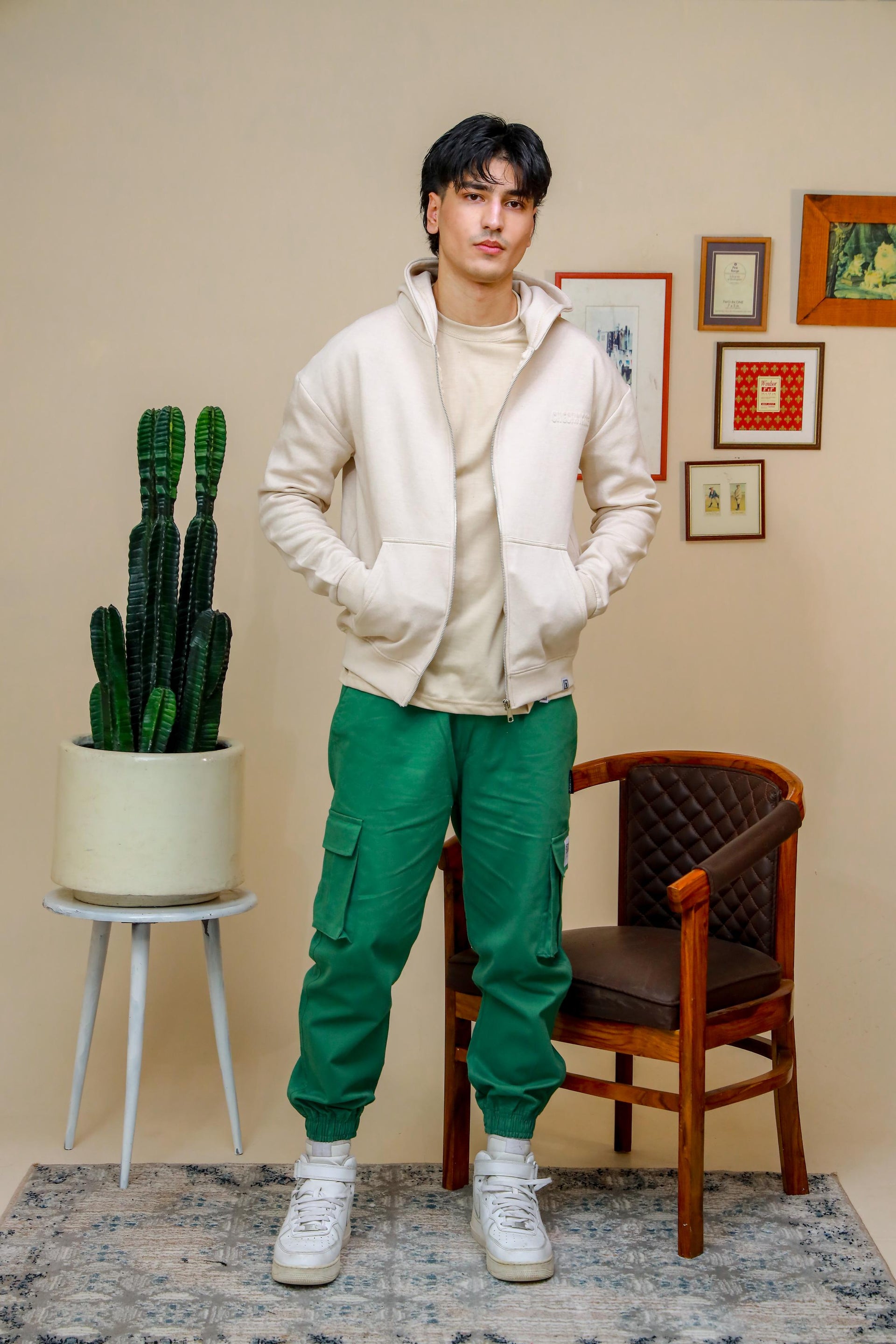 Shop [MINOR FAULT] CREAM ZIP UP HOODIE Online in Pakistan