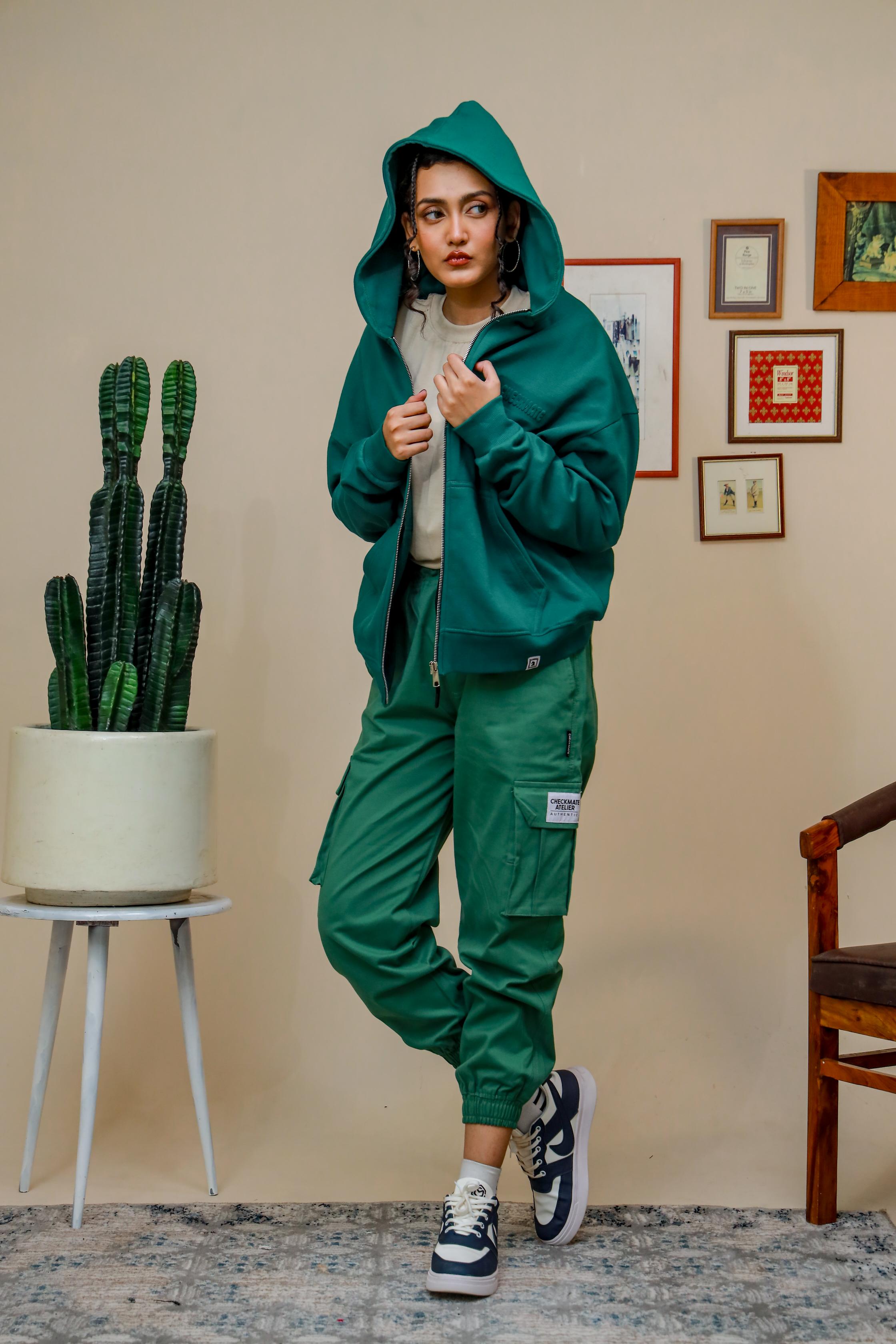 GREEN ZIP UP HOODIE - Shop Now - Checkmate Atelier