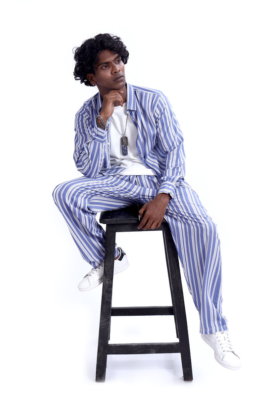 BLUE STRIPE CO-ORD SET - Checkmate Atelier