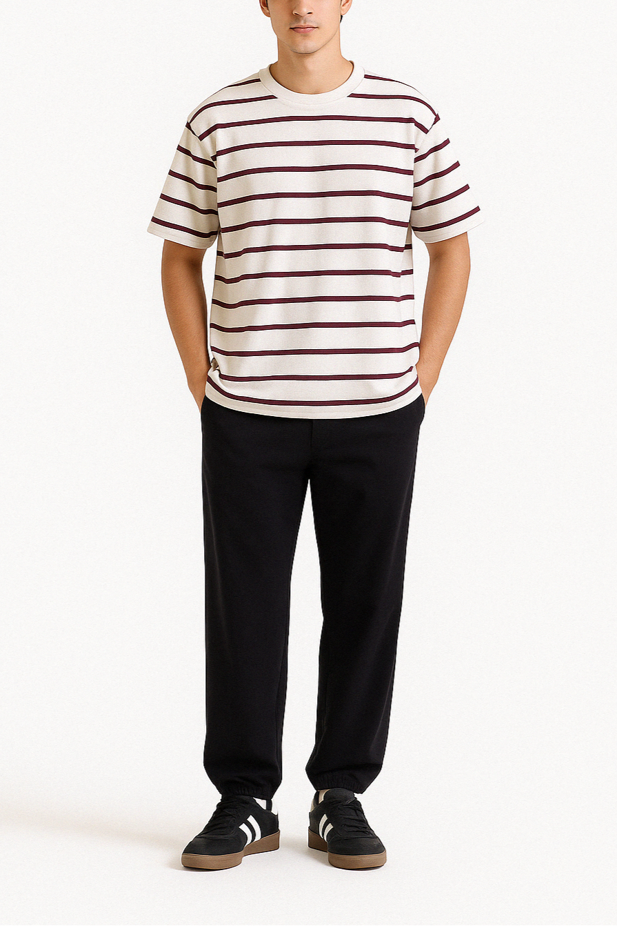 Shop [MINOR FAULT] WINE STRIPE OVERSIZED T-SHIRT Online in Pakistan