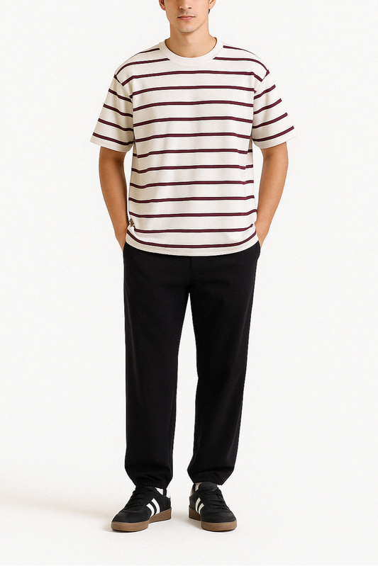 Shop [MINOR FAULT] WINE STRIPE OVERSIZED T-SHIRT Online in Pakistan