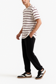 Shop [MINOR FAULT]  WINE STRIPE OVERSIZED T-SHIRT Online in Pakistan