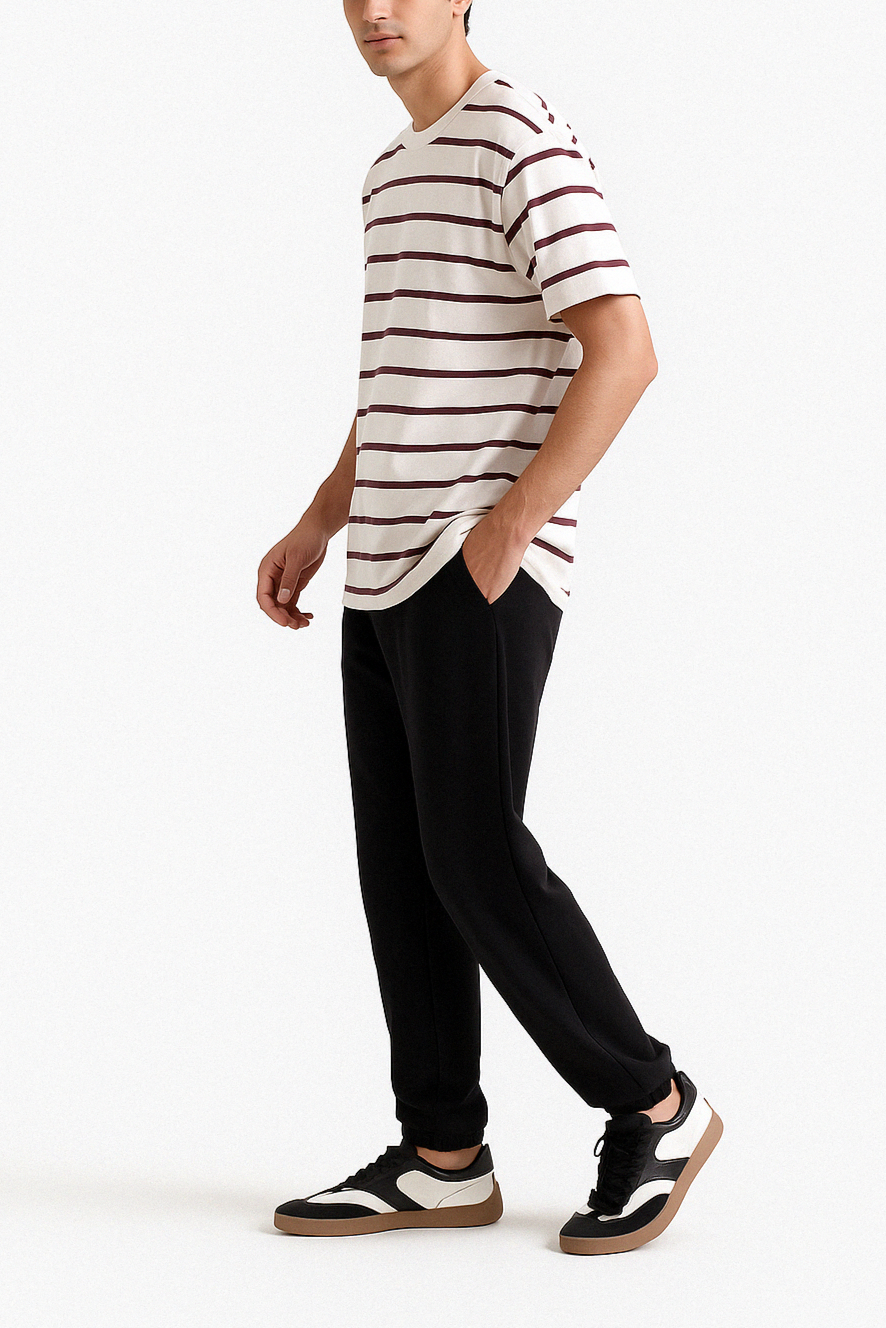 Shop [MINOR FAULT]  WINE STRIPE OVERSIZED T-SHIRT Online in Pakistan