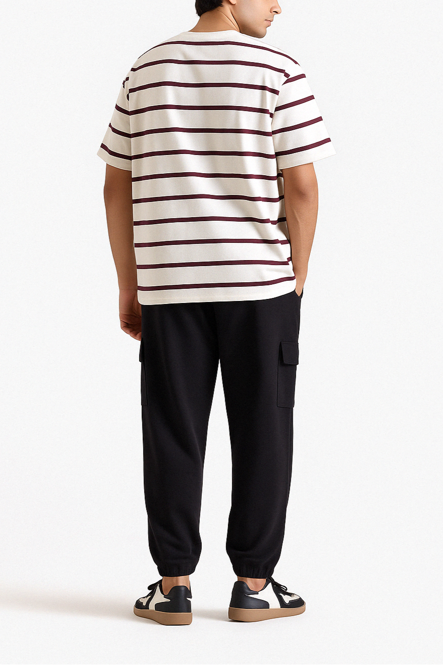 Shop [MINOR FAULT] WINE STRIPE OVERSIZED T-SHIRT Online in Pakistan