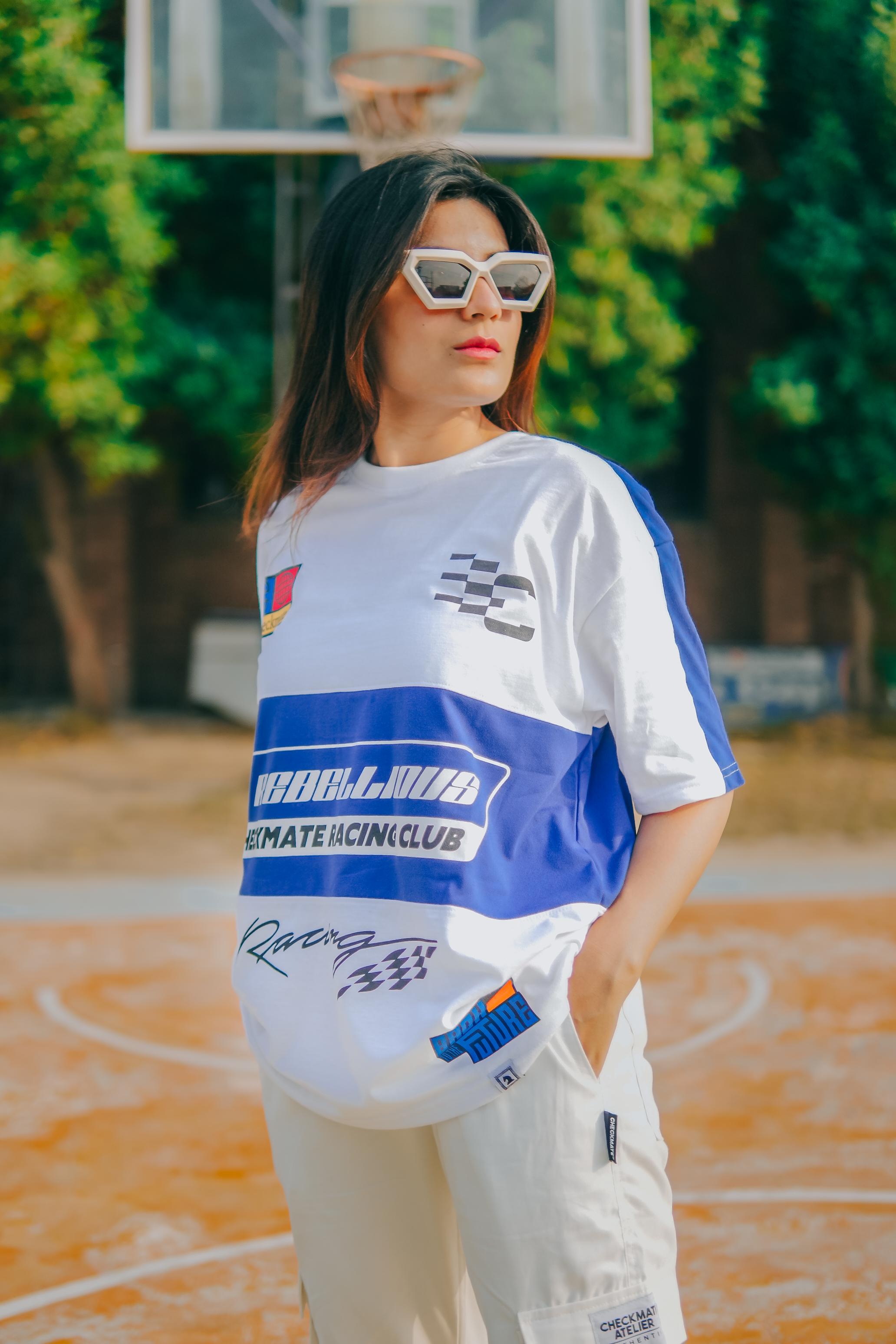 REBELLIOUS OVERSIZED T-SHIRT - BLUE - Shop Now - Checkmate Atelier