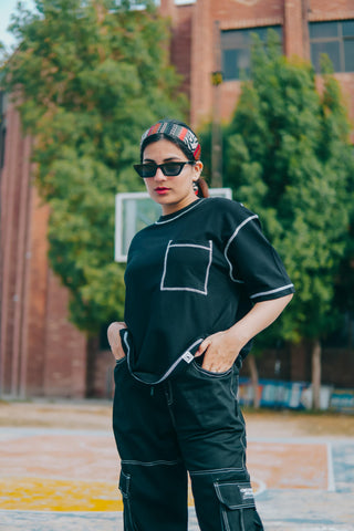 BLACK CONTRAST OVERSIZED T-SHIRT - Shop Now - Checkmate Atelier