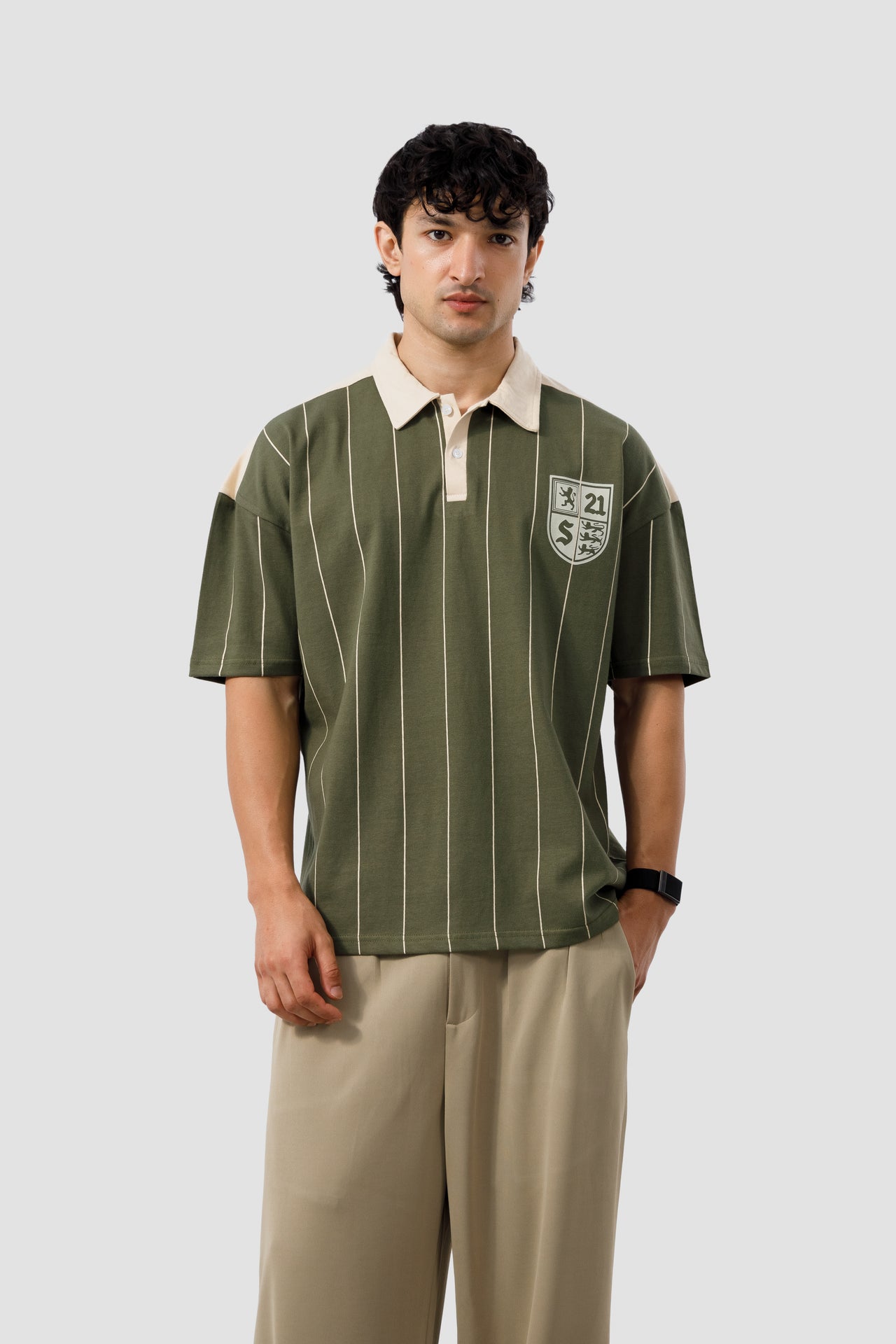 OLIVE CREST PINSTRIPE POLO