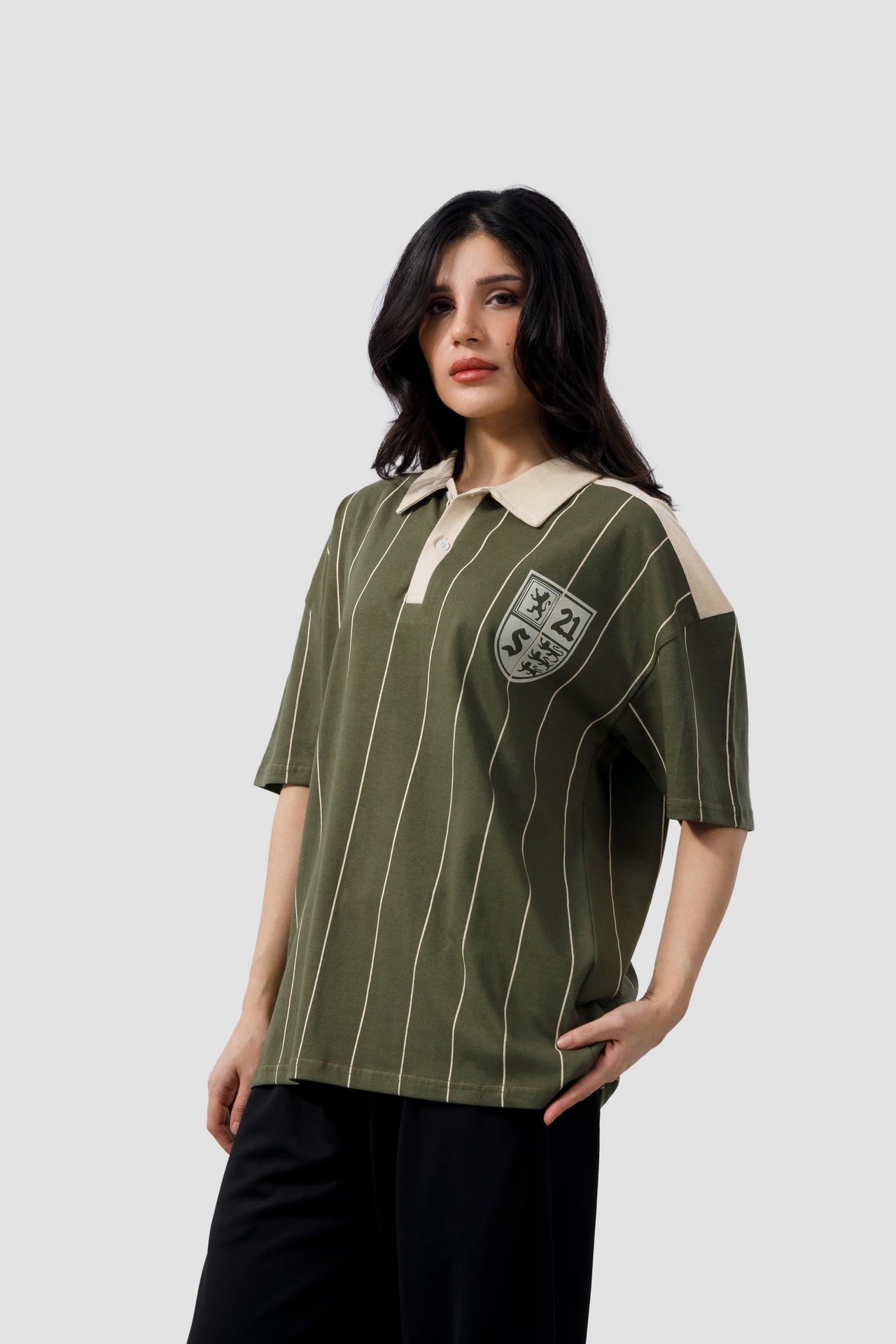 [MINOR FAULT] OLIVE CREST PINSTRIPE POLO