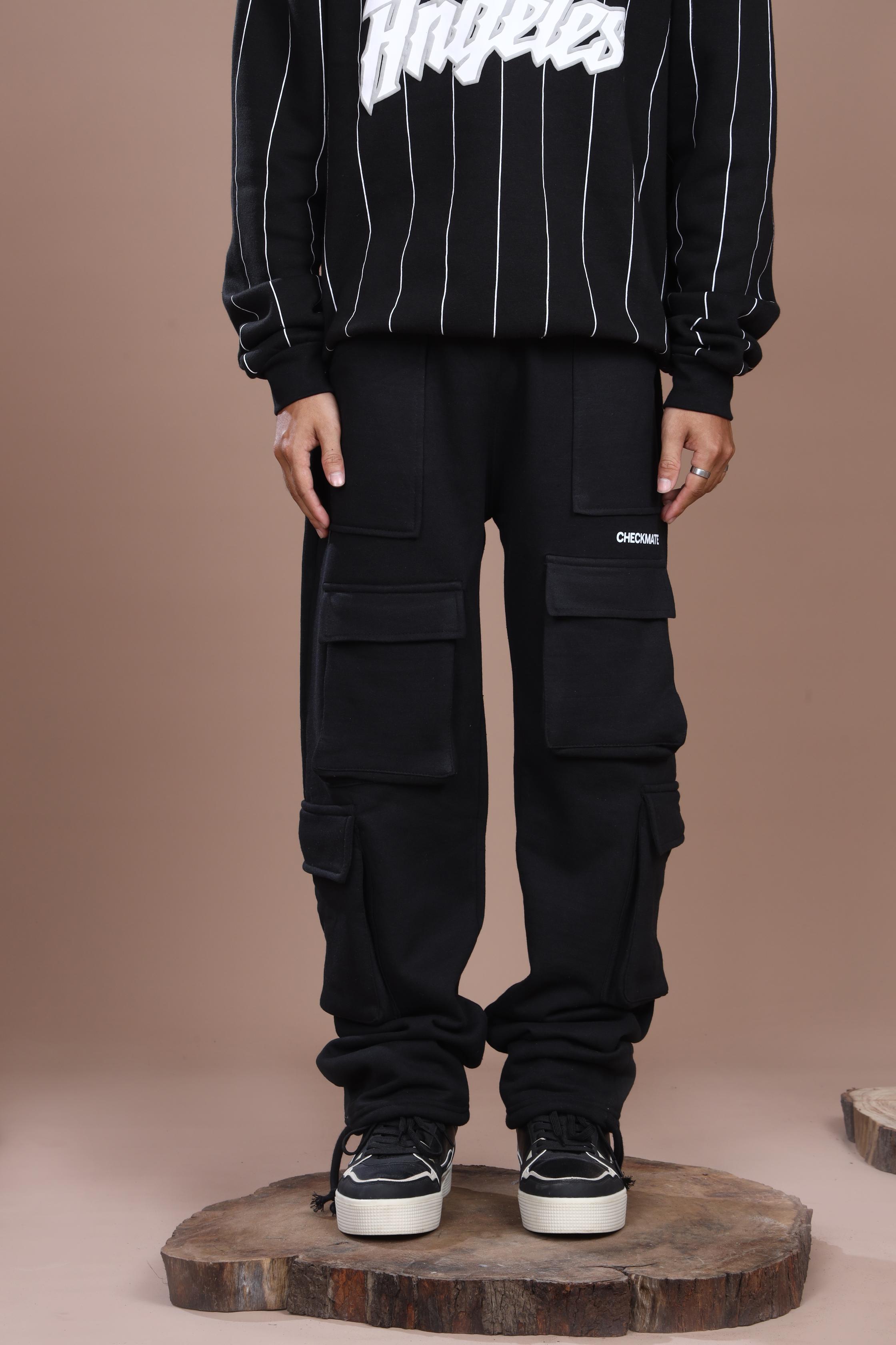 BLACK HEAVY WEIGHT CARGO TROUSER - Shop Now - Checkmate Atelier