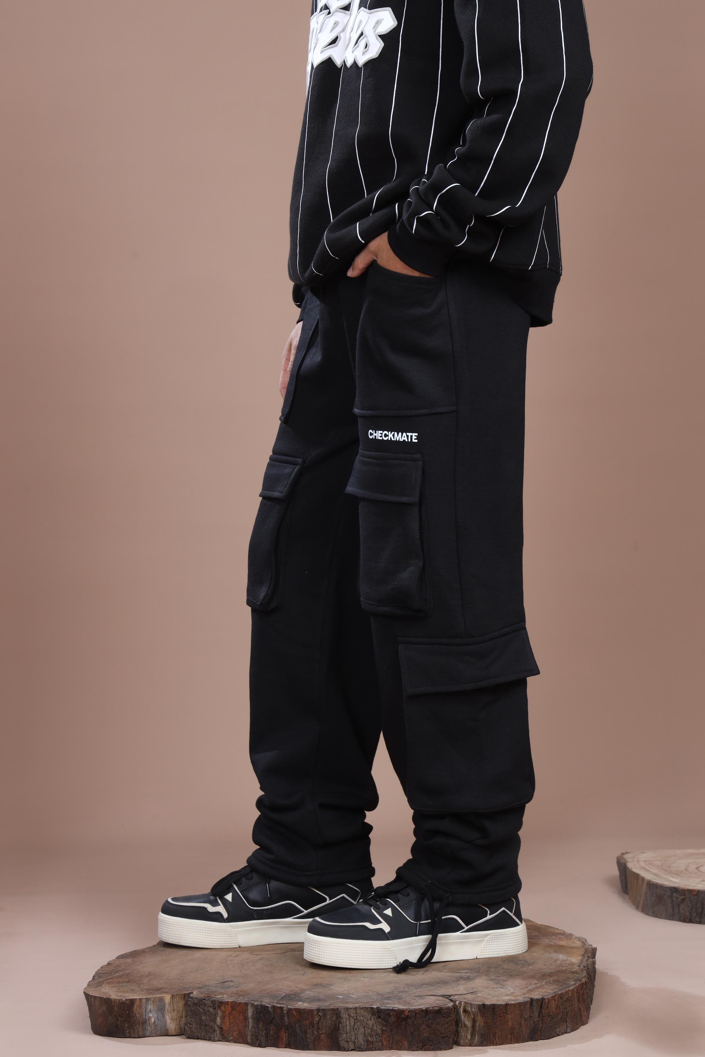 BLACK HEAVY WEIGHT CARGO TROUSER - Shop Now - Checkmate Atelier