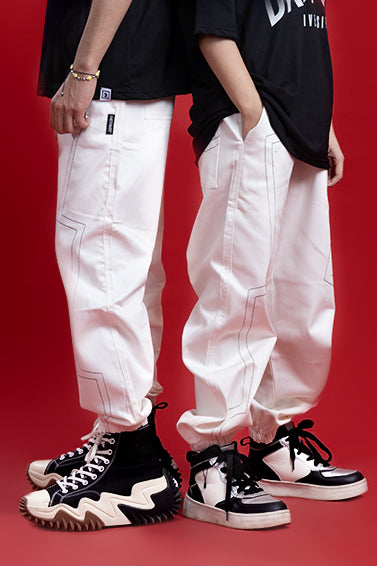 Shop [MINOR FAULT] WHITE ZIG ZAG PANT (ELASTIC) Online in Pakistan