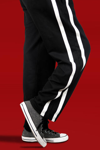 BLACK STRIPED TAPE TROUSER - Shop Now - Checkmate Atelier