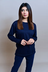 Navy Blue Full Sleeves T-Shirt - W - Checkmate Atelier - Official Online Store