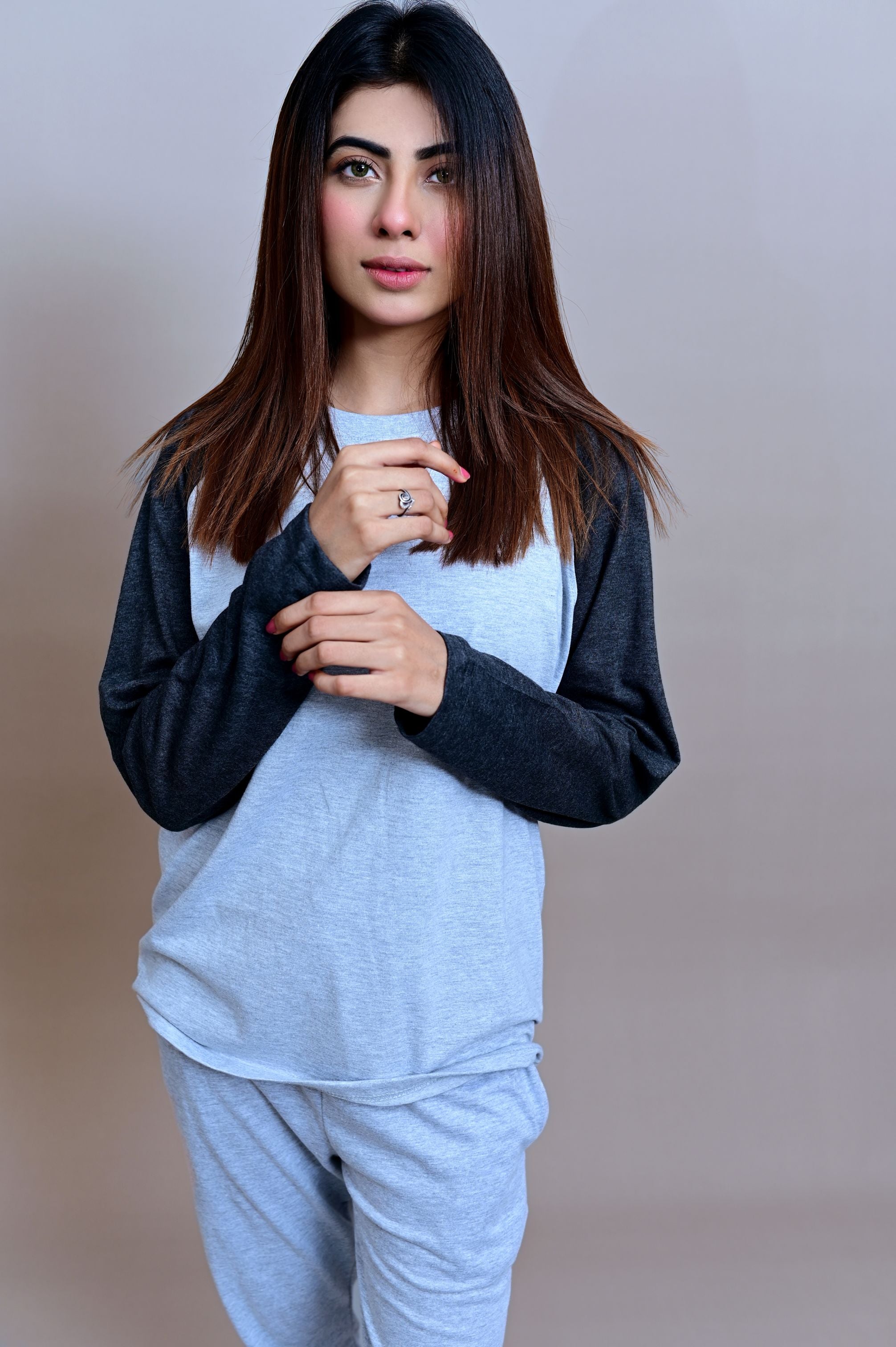 Charcoal Raglan Full Sleeves T-Shirt - W - Checkmate Atelier - Official Online Store