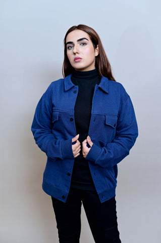 Navy Blue Trucker Jacket - UNISEX - Shop Now - Checkmate Atelier