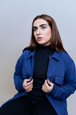 Navy Blue Trucker Jacket - UNISEX - Shop Now - Checkmate Atelier