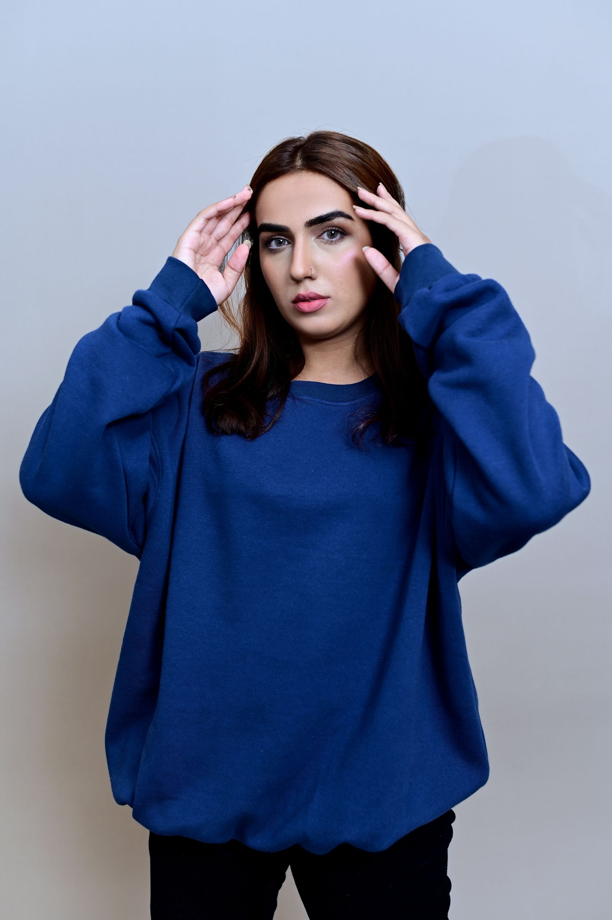 Navy Blue Over Sized Sweatshirt - W - Checkmate Atelier - Official Online Store