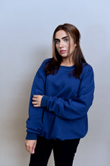 Navy Blue Over Sized Sweatshirt - W - Checkmate Atelier - Official Online Store