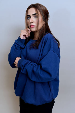 Navy Blue Over Sized Sweatshirt (UNISEX) - Shop Now - Checkmate Atelier