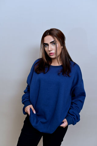 Navy Blue Over Sized Sweatshirt (UNISEX) - Shop Now - Checkmate Atelier