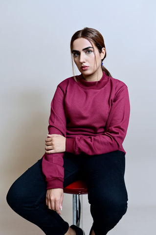 Maroon Basic Mock Neck - W - Shop Now - Checkmate Atelier