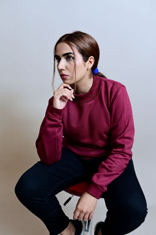 Maroon Basic Mock Neck - W - Shop Now - Checkmate Atelier