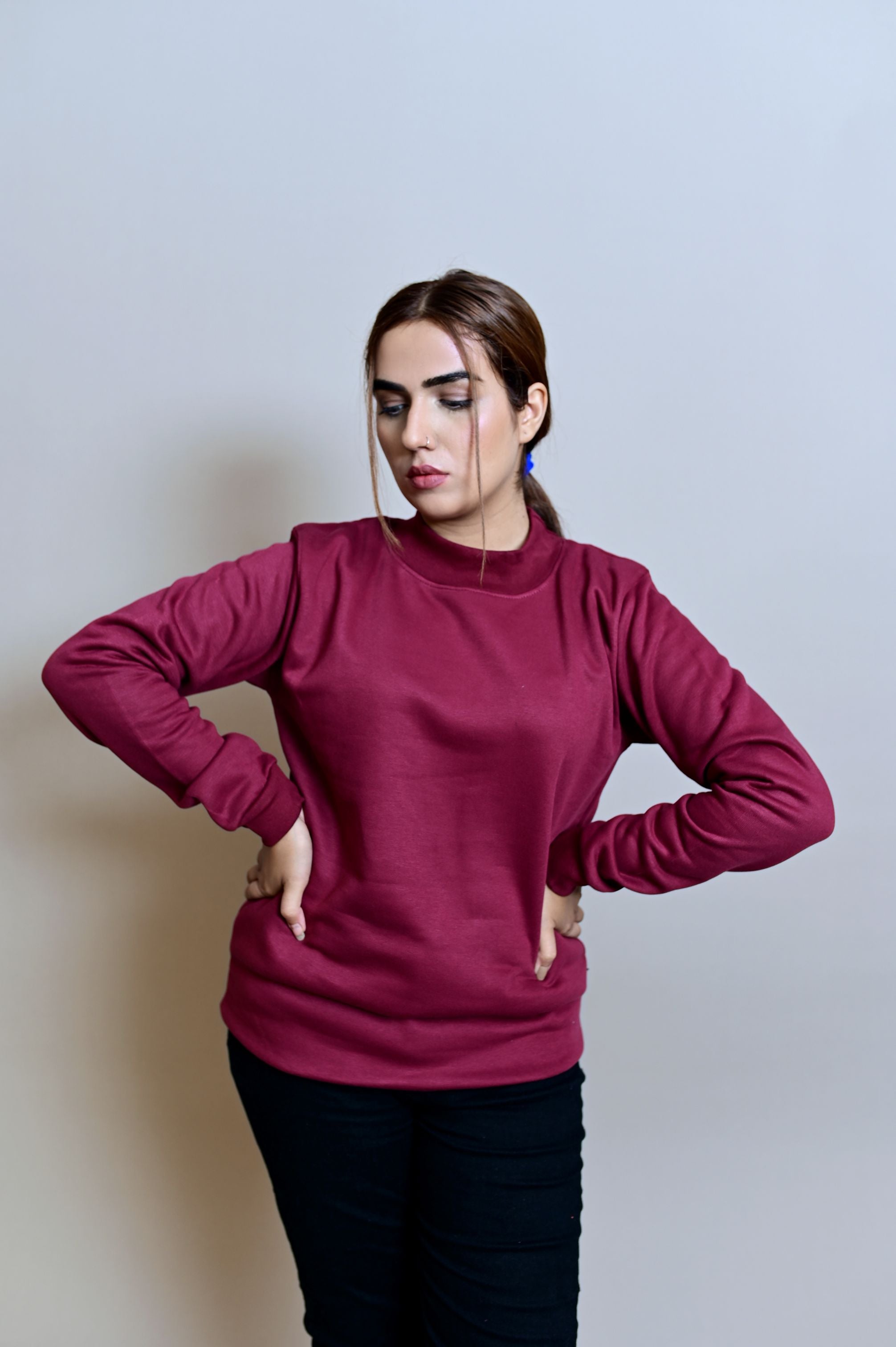 Maroon Basic Mock Neck - W - Shop Now - Checkmate Atelier