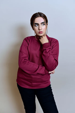 Maroon Basic Mock Neck - W - Shop Now - Checkmate Atelier