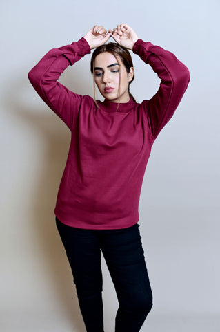 Maroon Basic Mock Neck - W - Shop Now - Checkmate Atelier