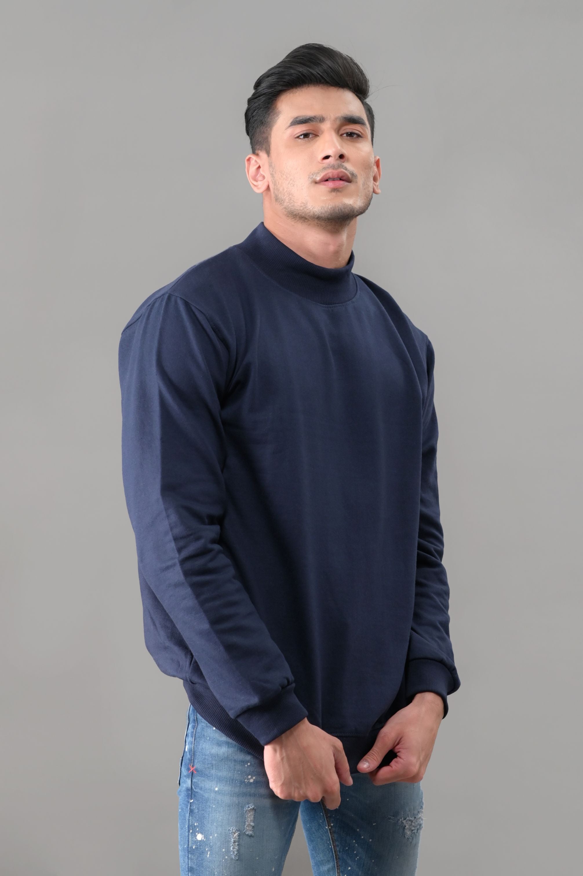 Navy Blue Basic Mock Neck - M - Checkmate Atelier - Official Online Store