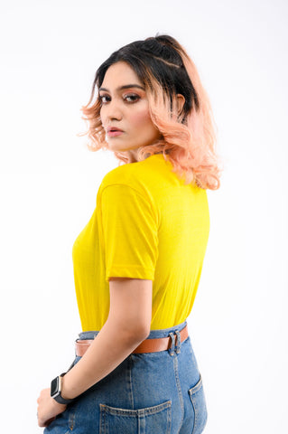 Yellow Round Neck T-Shirt - Shop Now - Checkmate Atelier