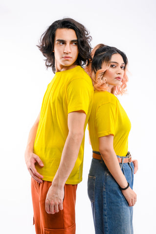 Yellow Round Neck T-Shirt - Shop Now - Checkmate Atelier