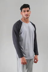 Charcoal Raglan Full Sleeves T-Shirt - M - Checkmate Atelier - Official Online Store