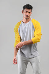 Yellow Raglan Full Sleeves T-Shirt - M - Checkmate Atelier - Official Online Store