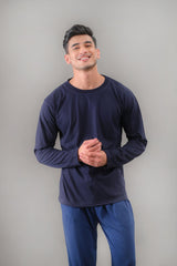 Navy Blue Full Sleeves T-Shirt - M - Checkmate Atelier - Official Online Store